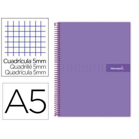 Cuaderno espiral liderpapel a5 micro crafty tapa forrada 120h 90 gr cuadro 5mm 5 bandas6 taladros color violeta