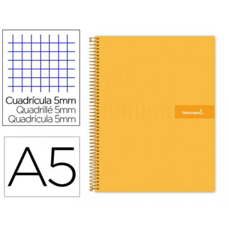 Cuaderno espiral liderpapel a5 micro crafty tapa forrada 120h 90 gr cuadro 5mm 5 bandas6 taladros color naranja