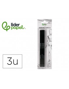 Lapices de carboncillo para esbozos liderpapel caja de 3 unidades con diferentes durezas certificado fsc