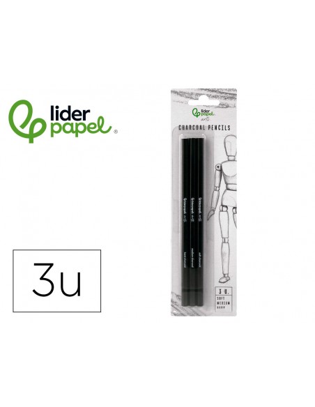 Lapices de carboncillo para esbozos liderpapel caja de 3 unidades con diferentes durezas certificado fsc