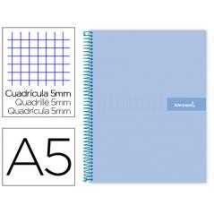 Cuaderno espiral liderpapel a5 micro crafty tapa forrada 120h 90 gr cuadro 5mm 5 bandas6 taladros color celeste