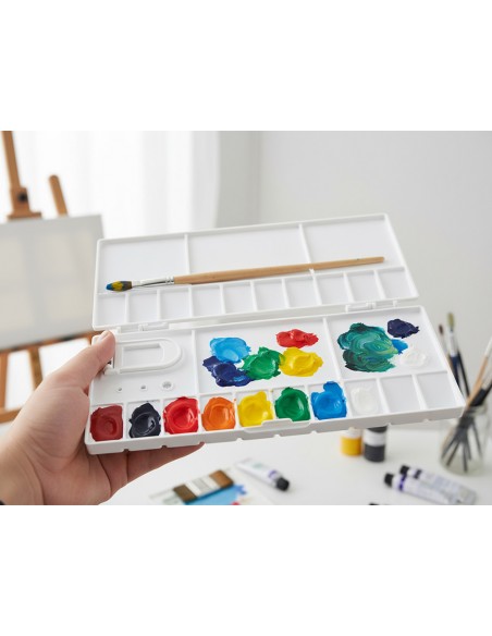 Paleta plastico liderpapel para pintura plegable con tapa y agujero para el pulgar 20x10x1,8 cm