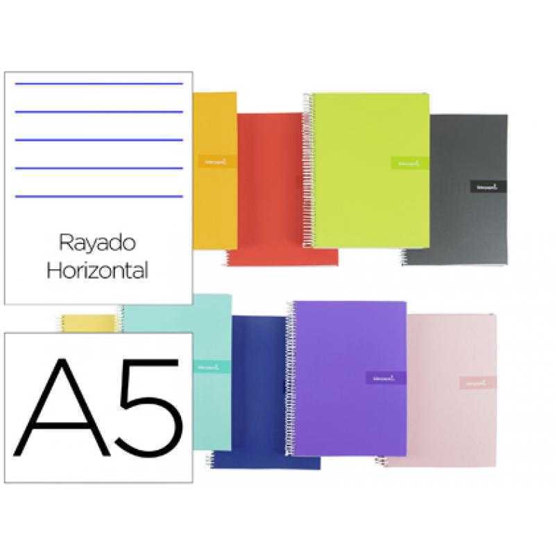 Cuaderno espiral liderpapel a5 crafty tapa forrada 80h 90 gr rayado horizontal con margen colores surtidos