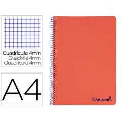 Cuaderno espiral liderpapel a4 wonder tapa plastico 80h 90gr cuadro 4mm con margen color rojo
