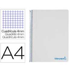 Cuaderno espiral liderpapel a4 wonder tapa plastico 80h 90gr cuadro 4mm con margen color gris