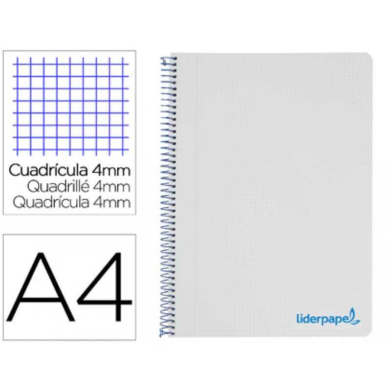 Cuaderno espiral liderpapel a4 wonder tapa plastico 80h 90gr cuadro 4mm con margen color gris