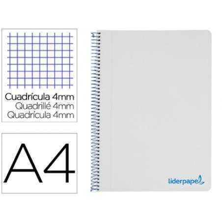 Cuaderno espiral liderpapel a4 wonder tapa plastico 80h 90gr cuadro 4mm con margen color gris