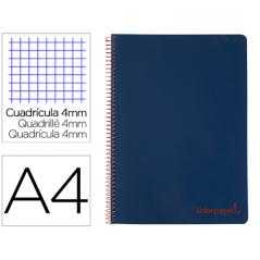 Cuaderno espiral liderpapel a4 wonder tapa plastico 80h 90gr cuadro 4mm con margen color azul marino