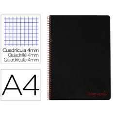 Cuaderno espiral liderpapel a4 wonder tapa plastico 80h 90gr cuadro 4mm con margen color negro