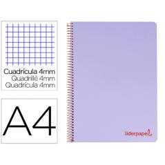Cuaderno espiral liderpapel a4 wonder tapa plastico 80h 90gr cuadro 4mm con margen color violeta
