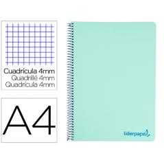 Cuaderno espiral liderpapel a4 wonder tapa plastico 80h 90gr cuadro 4mm con margen color verde