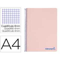 Cuaderno espiral liderpapel a4 wonder tapa plastico 80h 90gr cuadro 4mm con margen color rosa