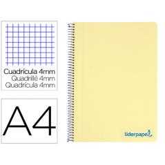 Cuaderno espiral liderpapel a4 wonder tapa plastico 80h 90gr cuadro 4mm con margen color amarillo