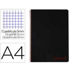 Cuaderno espiral liderpapel a4 micro wonder tapa plastico 120h 90 gr cuadro 5 mm 5 bandas 4 taladros color negro