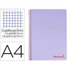 Cuaderno espiral liderpapel a4 micro wonder tapa plastico 120h 90 gr cuadro 5 mm 5 banda4 taladros color lila