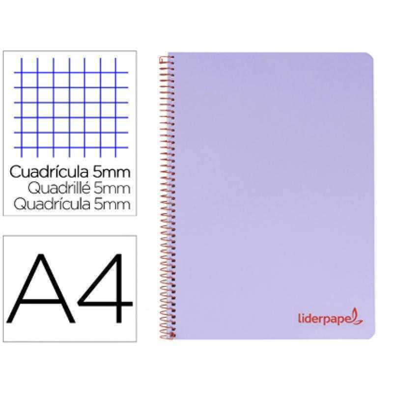 Cuaderno espiral liderpapel a4 micro wonder tapa plastico 120h 90 gr cuadro 5 mm 5 banda4 taladros color lila
