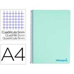 Cuaderno espiral liderpapel a4 micro wonder tapa plastico 120h 90 gr cuadro 5 mm 5 bandas 4 taladros color verde