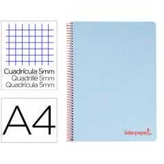 Cuaderno espiral liderpapel a4 micro wonder tapa plastico 120h 90 gr cuadro 5 mm 5 banda4 taladros color celeste