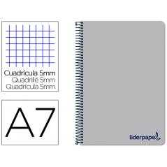 Cuaderno espiral liderpapel a7 micro wonder tapa plastico 100h 90 gr cuadro 5mm 4 bandas color gris