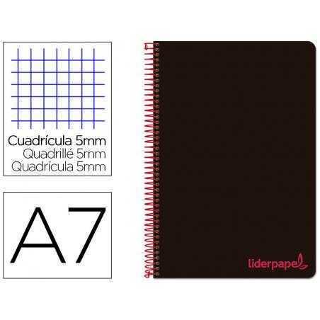 Cuaderno espiral liderpapel a7 micro wonder tapa plastico 100h 90 gr cuadro 5mm 4 bandas color negro