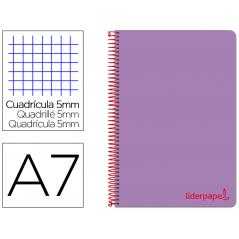 Cuaderno espiral liderpapel a7 micro wonder tapa plastico 100h 90 gr cuadro 5mm 4 bandas color violeta