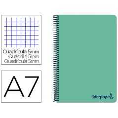 Cuaderno espiral liderpapel a7 micro wonder tapa plastico 100h 90 gr cuadro 5mm 4 bandas color verde
