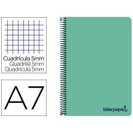 Cuaderno espiral liderpapel a7 micro wonder tapa plastico 100h 90 gr cuadro 5mm 4 bandas color verde