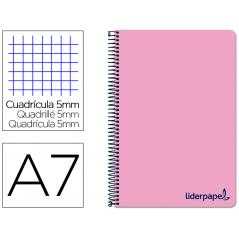 Cuaderno espiral liderpapel a7 micro wonder tapa plastico 100h 90 gr cuadro 5mm 4 bandas color rosa