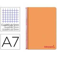 Cuaderno espiral liderpapel a7 micro wonder tapa plastico 100h 90 gr cuadro 5mm 4 bandas color naranja