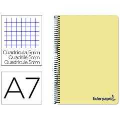 Cuaderno espiral liderpapel a7 micro wonder tapa plastico 100h 90 gr cuadro 5mm 4 bandas color amarillo
