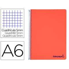 Cuaderno espiral liderpapel a6 micro wonder tapa plastico 120h 90 gr cuadro 5mm 4 bandas color rojo