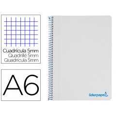 Cuaderno espiral liderpapel a6 micro wonder tapa plastico 120h 90 gr cuadro 5mm 4 bandas color gris