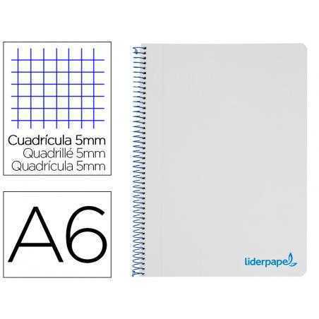 Cuaderno espiral liderpapel a6 micro wonder tapa plastico 120h 90 gr cuadro 5mm 4 bandas color gris