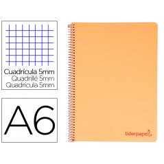 Cuaderno espiral liderpapel a6 micro wonder tapa plastico 120h 90 gr cuadro 5mm 4 bandas color naranja