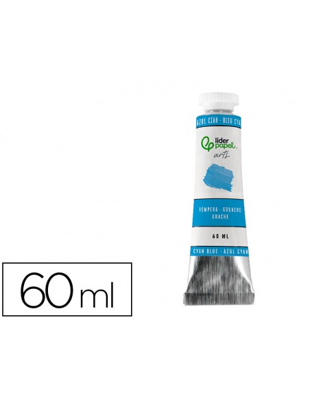 Pintura gouache/tempera liderpapel tubo de aluminio de 60 ml color azul cian