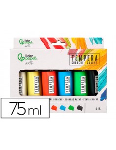 Pintura gouache/tempera liderpapel caja de 6 tubos de plastico de 75 ml colores surtidos