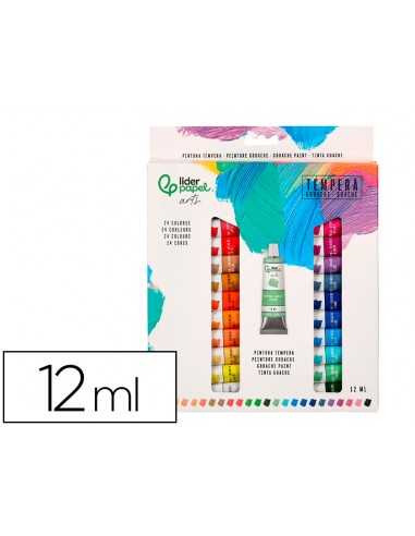 Pintura gouache/tempera liderpapel caja de 24 tubos de aluminio de 12 ml colores surtidos