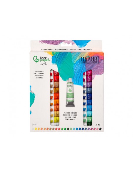 Pintura gouache/tempera liderpapel caja de 24 tubos de aluminio de 12 ml colores surtidos Pintura gouache/tempera liderpapel caja de 24 tubos de aluminio de 12 ml colores surtidos