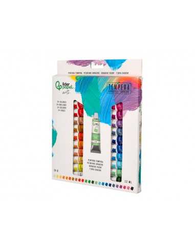 Pintura gouache/tempera liderpapel caja de 24 tubos de aluminio de 12 ml colores surtidos