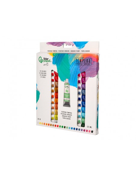 Pintura gouache/tempera liderpapel caja de 24 tubos de aluminio de 12 ml colores surtidos Pintura gouache/tempera liderpapel caja de 24 tubos de aluminio de 12 ml colores surtidos