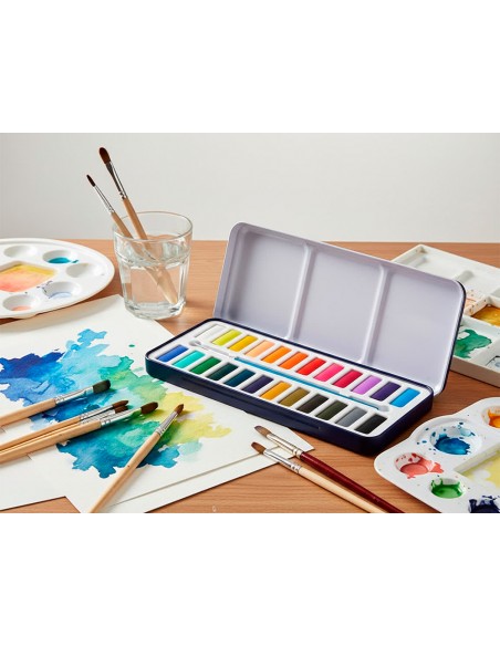 Acuarela liderpapel 24 colores con pincel estuche metalico