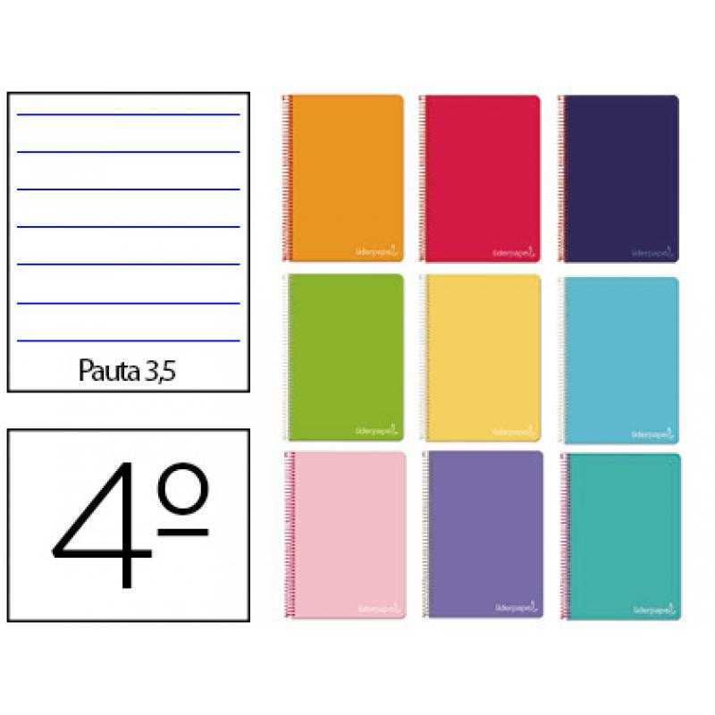Cuaderno espiral liderpapel cuarto witty tapa dura 80h 75gr pauta ancha 3,5mm con margen colores surtidos