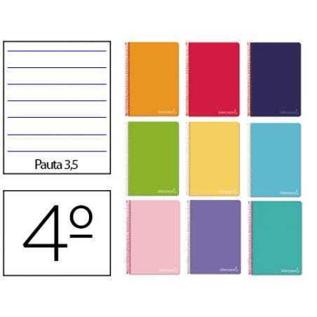 Cuaderno espiral liderpapel cuarto witty tapa dura 80h 75gr pauta ancha 3,5mm con margen colores surtidos