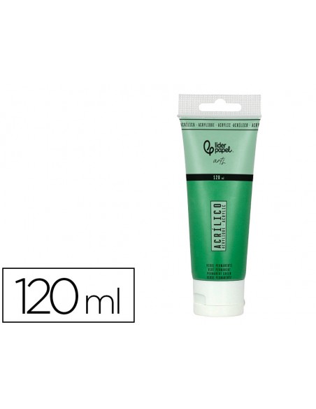 Pintura acrilica liderpapel tubo de plastico de 120 ml color verde permanente