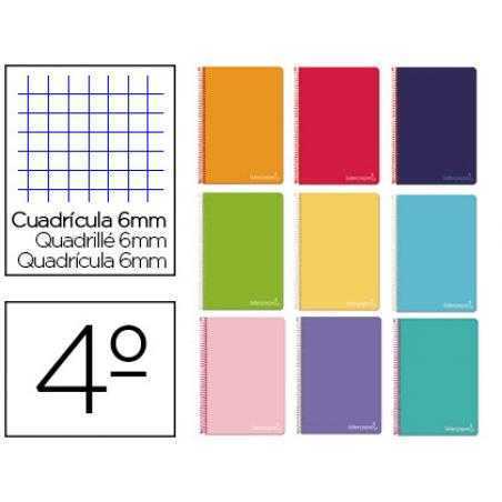 Cuaderno espiral liderpapel cuarto witty tapa dura 80h 75gr cuadro 6mm con margen colores surtidos