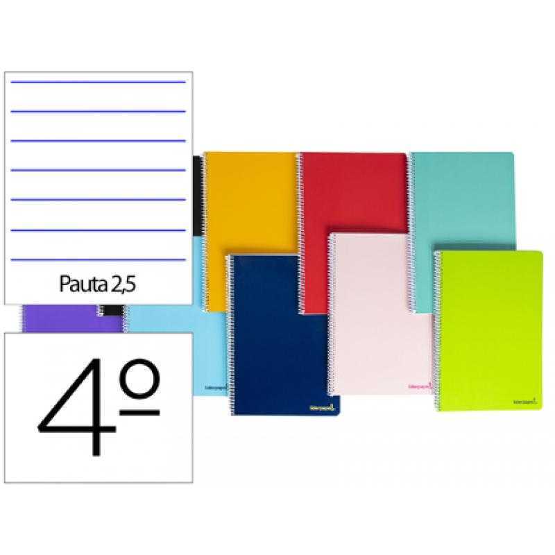 Cuaderno espiral liderpapel cuarto smart tapa blanda 80h 60gr pauta 2,5mm con margen colores surtidos