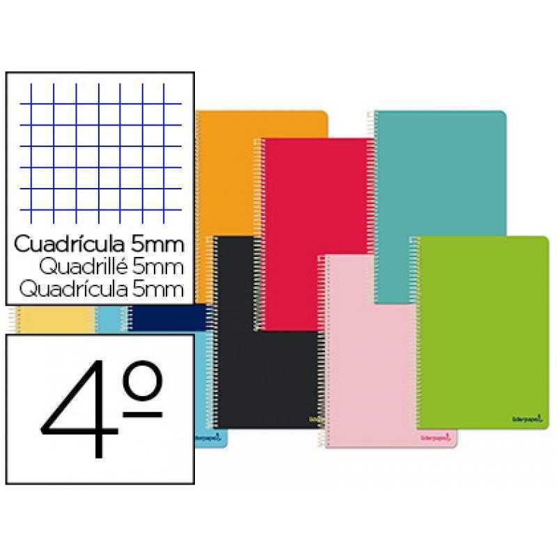 Cuaderno espiral liderpapel cuarto smart tapa blanda 80h 60gr cuadro 5mm con margen colores surtidos