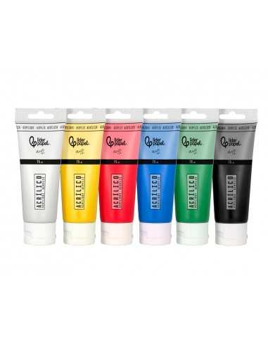 Pintura acrilica liderpapel caja de 6 tubos de plastico de 75 ml colores basicos