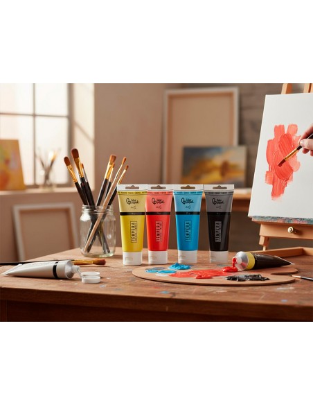Pintura acrilica liderpapel caja de 6 tubos de plastico de 75 ml colores basicos
