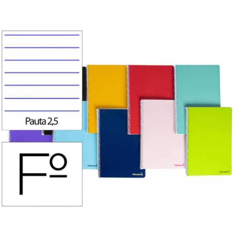 Cuaderno espiral liderpapel folio smart tapa blanda 80h 60gr pauta 2,5mm con margen colores surtidos